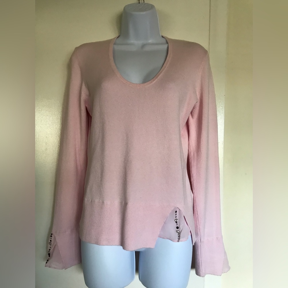 YUKA , size L, women pink long sleeves , around the neck shape sweater